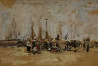 Beach Scene, possibly Harfleur, by Eugène Louis Boudin, 1896