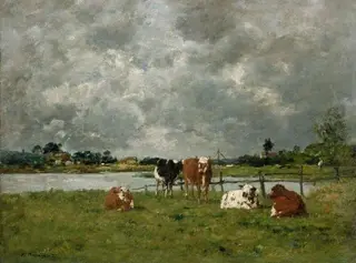 Cows in a field under a stormy sky, 1877, by Eugène Louis Boudin, 1889