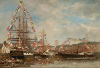 Festival in the Harbor of Honfleur, by Eugène Louis Boudin, 1858