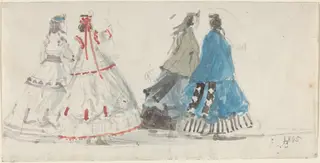 Four Ladies in Crinolines Walking at Trouville, by Eugène Louis Boudin