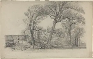 Landscape with Trees, Cottage, and Farm Wagon, by Eugène Louis Boudin