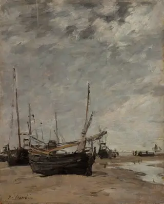 Low Tide, Sailboats Run Aground, by Eugène Louis Boudin
