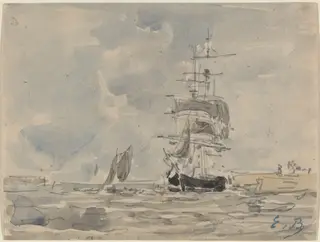 Seascape with Sailing Vessel, by Eugène Louis Boudin