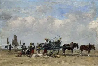 The fish-cart, Berck, by Eugène Louis Boudin, 1890
