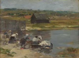 Washerwomen at the Edge of the Pond, by Eugène Louis Boudin