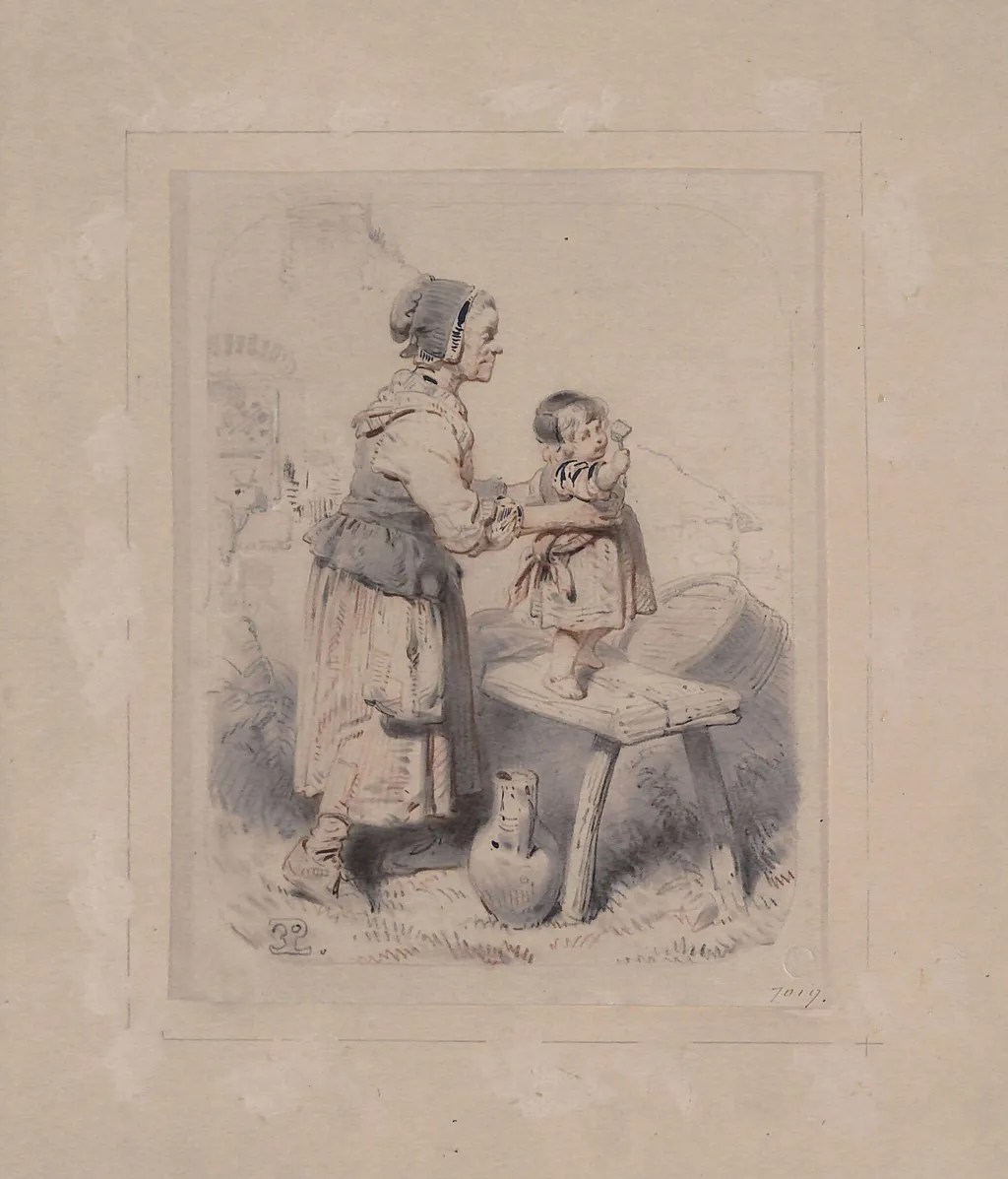 Old Woman and Child, by Eugène Modeste Edmond Lepoittevin, watercolor, 1825