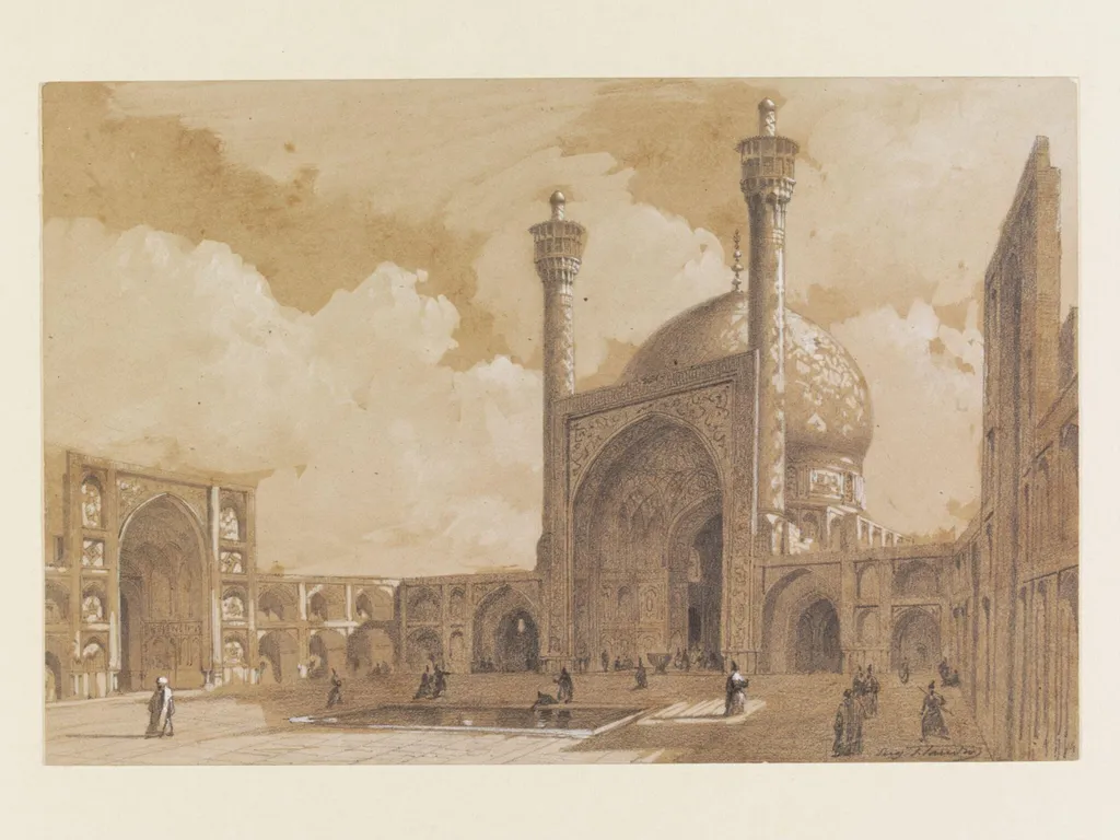 Ispahan - Cour intérieure de la grande Mosquée, by Eugène-Napoléon Flandin, watercolor, 1842