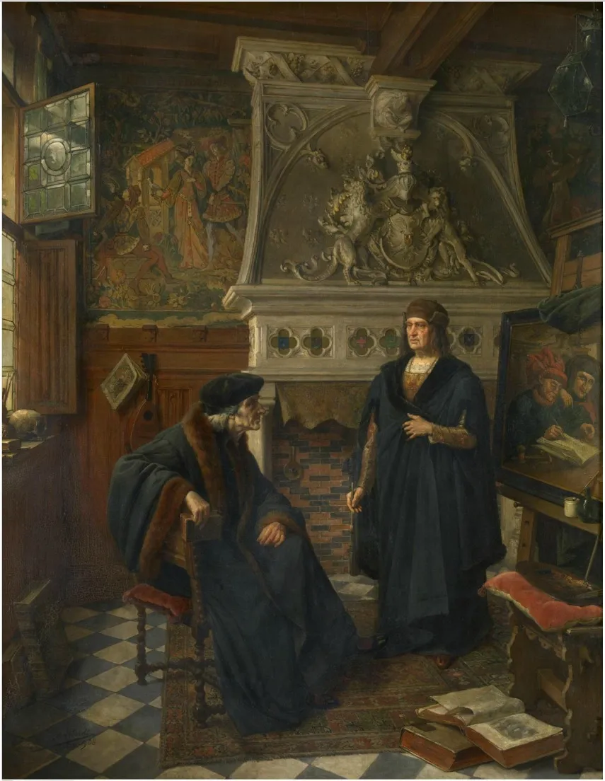 Erasmus and Quentin Matsys, by Eugène Siberdt, oil, 1908