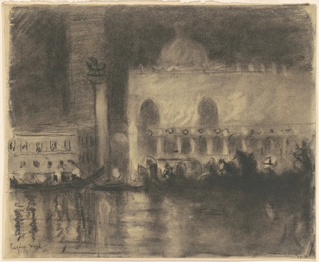 Memory of Venice: the Palazzo Ducale and the Piazzetta, by Eugène Vail, charcoal, 1910