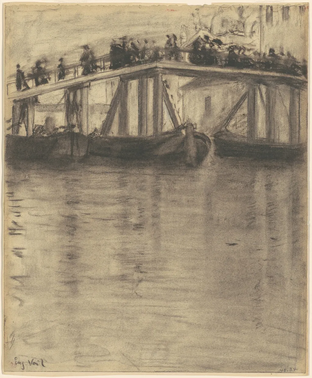 Venetian Bridge, by Eugène Vail, charcoal, 1910