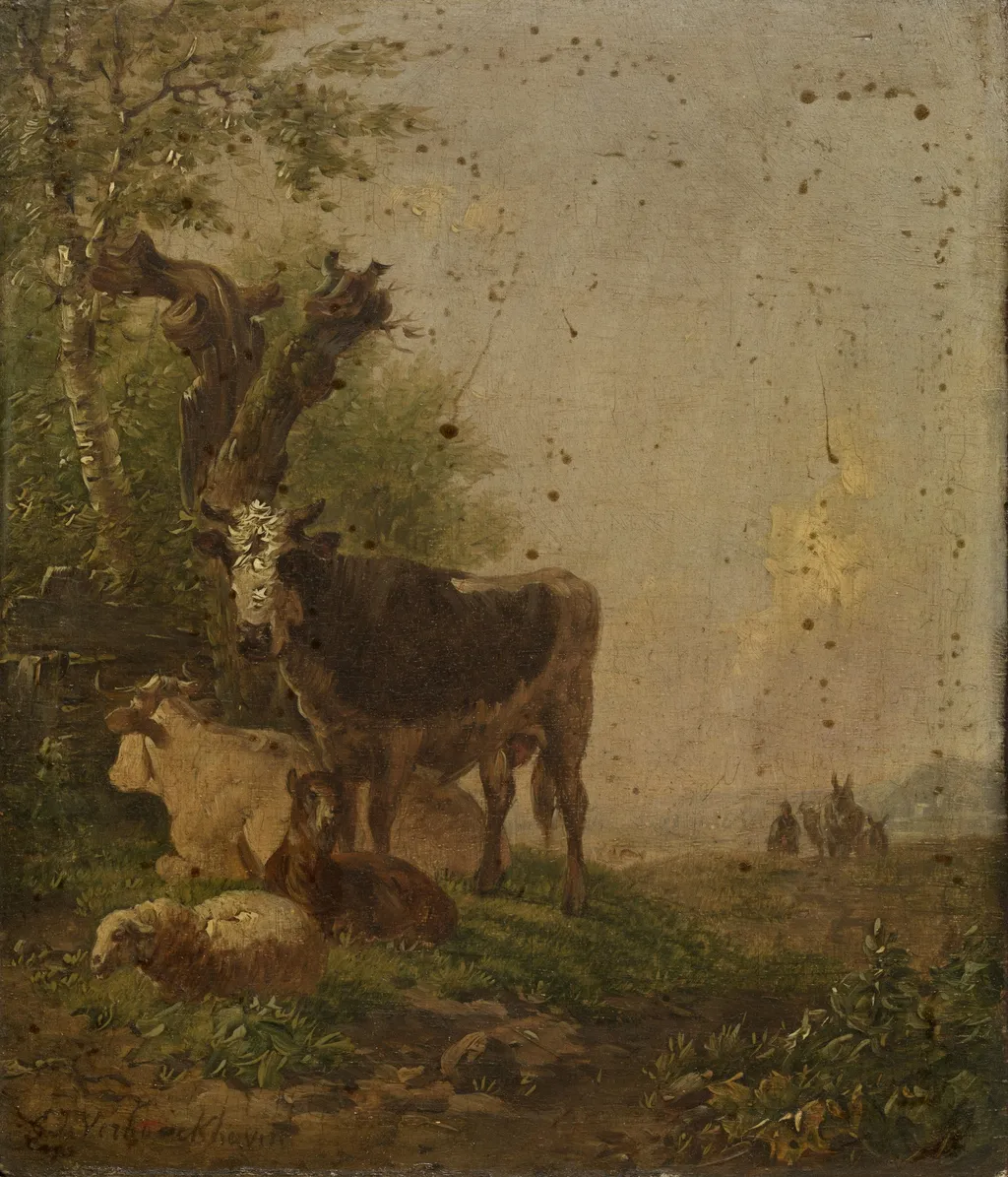 Cows and Sheep, by Eugène Verboeckhoven, oil, 1848