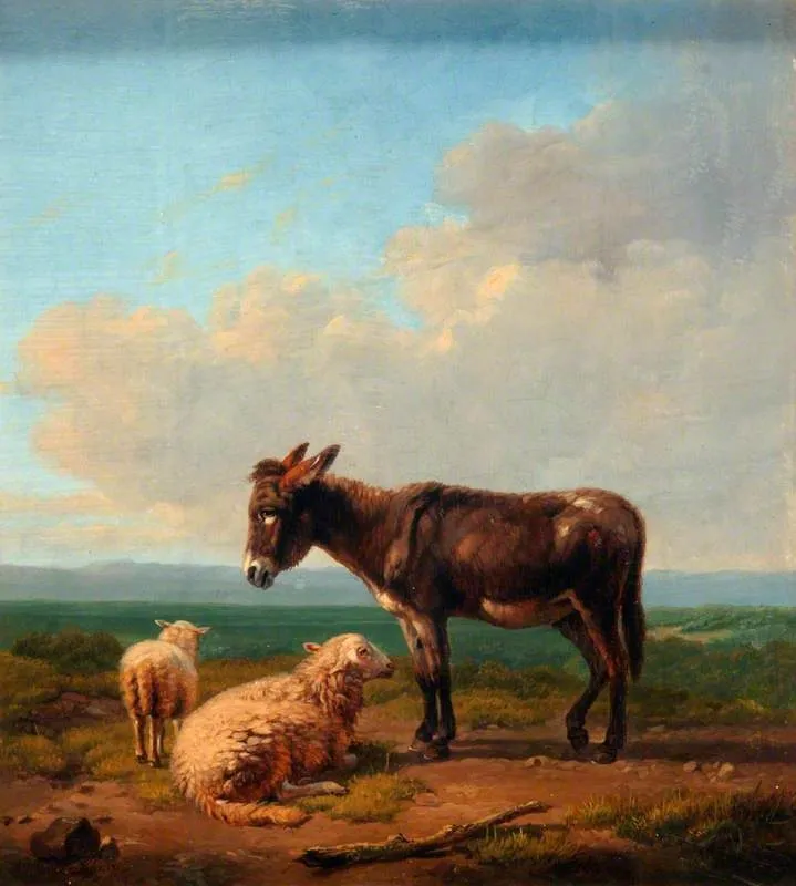 Donkey and Lambs, by Eugène Verboeckhoven, oil, 1849