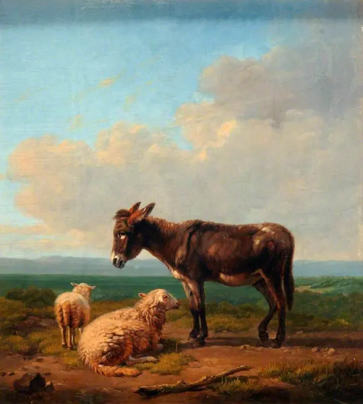 Donkey and Lambs, by Eugène Verboeckhoven