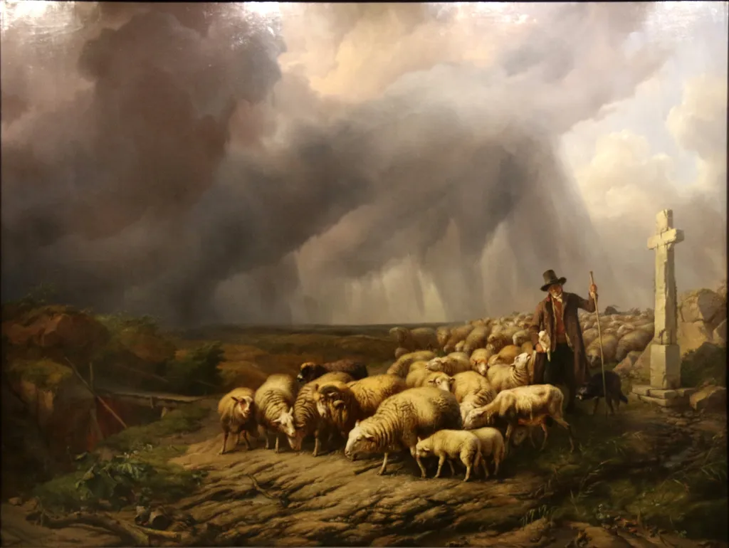 Flock of sheep surprised by the storm, by Eugène Verboeckhoven, oil, 1839