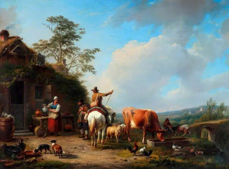 Watering Cattle, by Eugène Verboeckhoven, oil, 1845