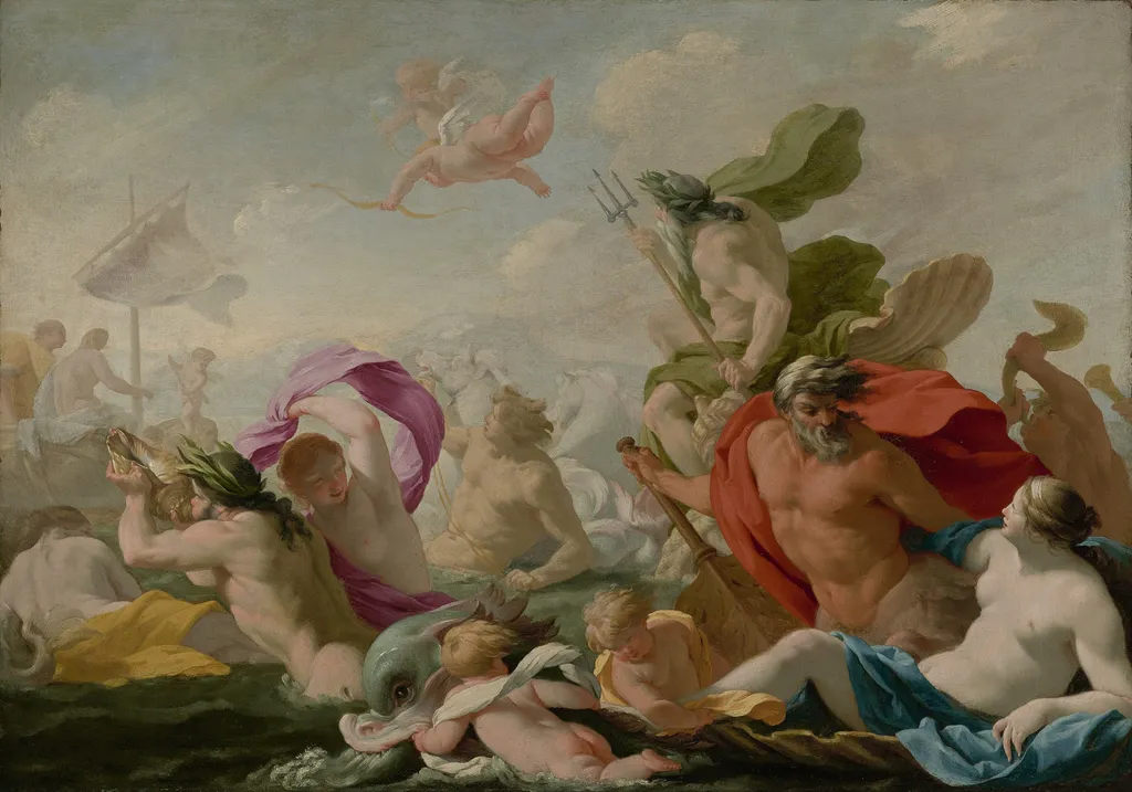 Marine Gods Paying Homage to Love, by Eustache Le Sueur, oil, 1636