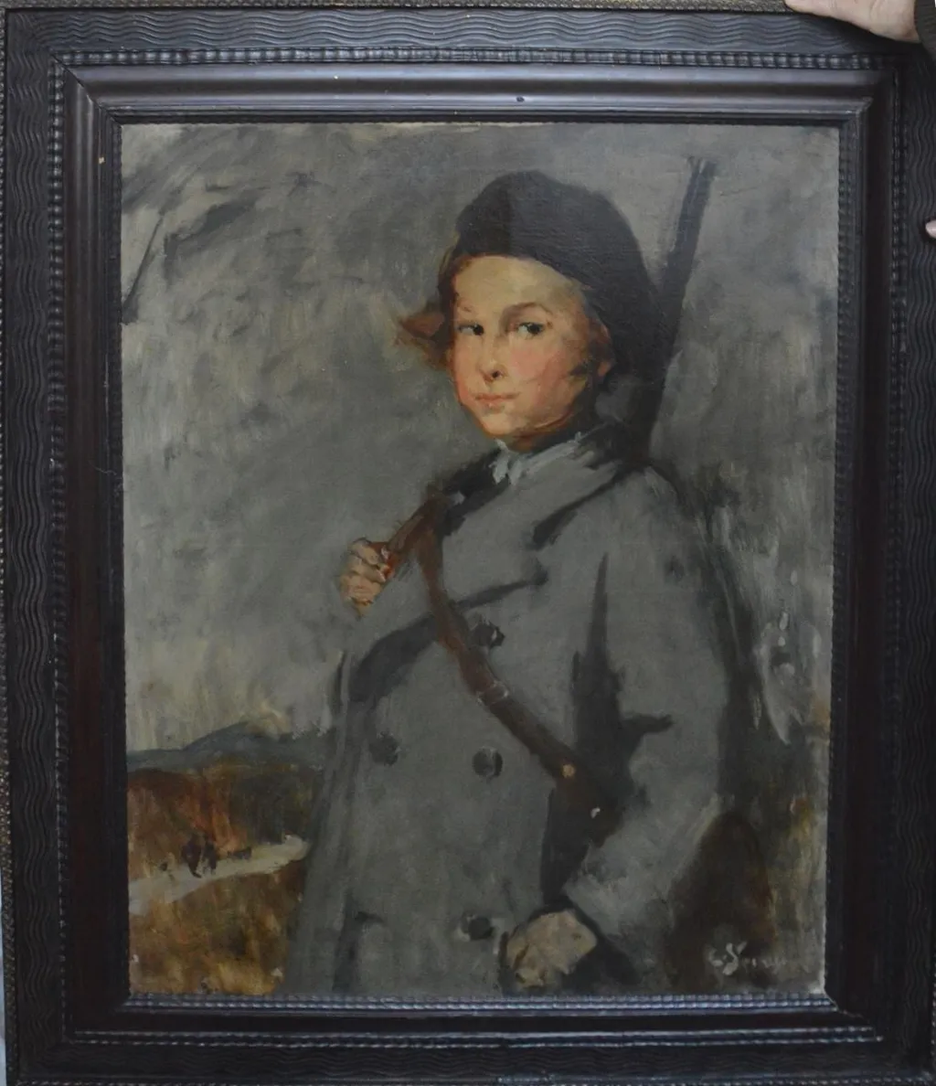 Portret (de) copil cu pușcă, by Eustațiu Stoenescu, 1930