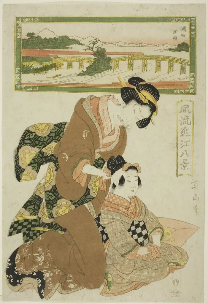 Evening Glow at Seta (Seta sekisho), from the series "Fashionable Eight Views of Omi (Furyu Omi hakkei)"