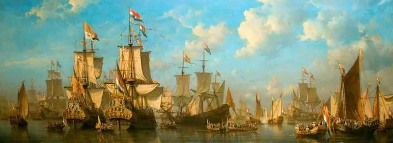 The Prince of Orange, afterwards King William III, Embarking at Hellevoetsluis for England in 1688, by Everhardus Koster
