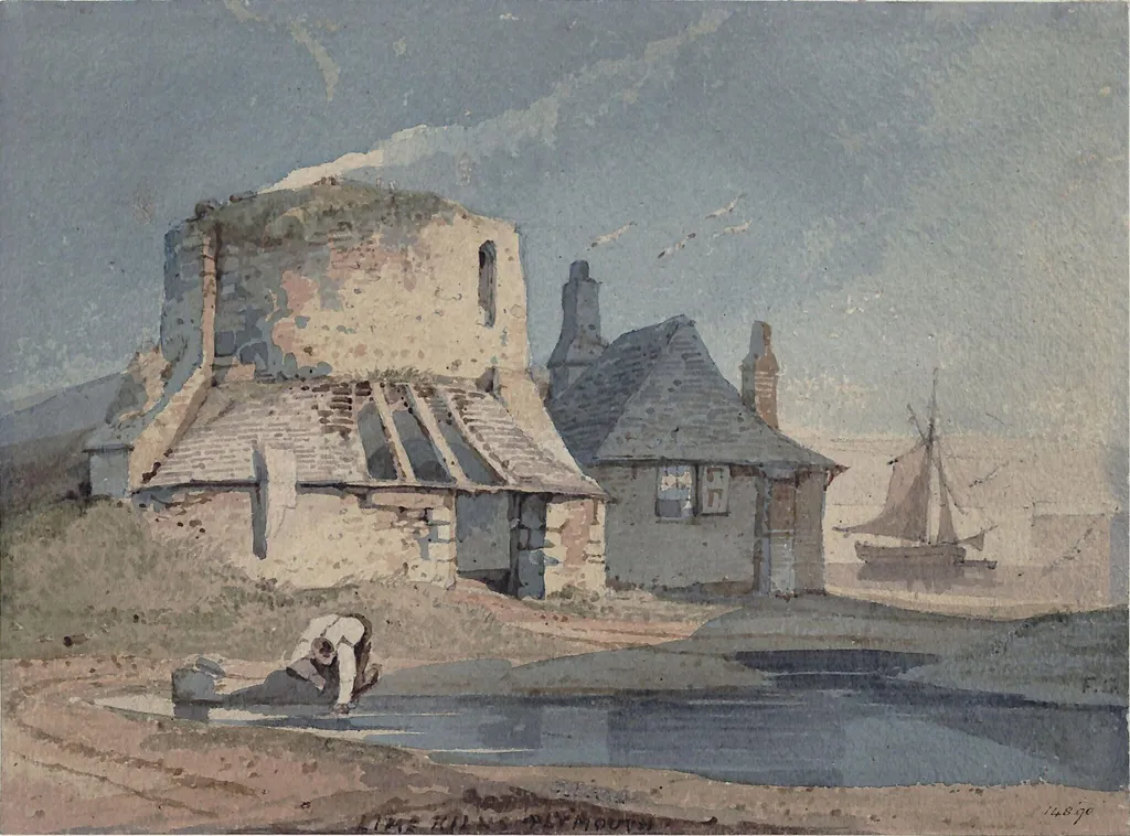 Lime kilns, Plymouth, by F. J. De La Cour, watercolor, 1834