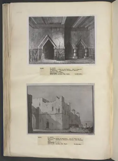 drawing of scenery and props in Macbeth, by F. Lloyds
