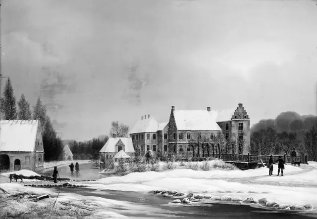 Prospekt af hovedgården Lykkesholm på Fyn. Vinter — F.M.E. Fabritius de Tengnagel