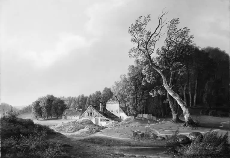 Udsigt mod et kalk- og teglbrænderi på en stormfuld dag, by F.M.E. Fabritius de Tengnagel