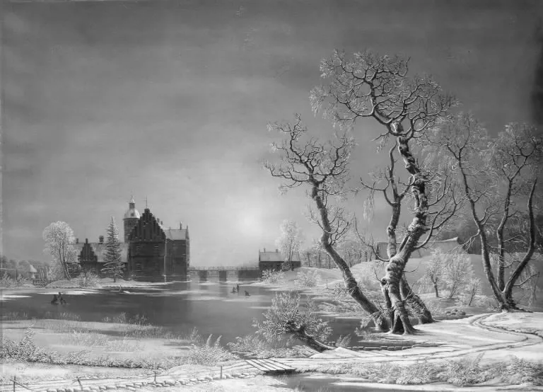 Vinterlandskab med herregården Gisselfeld, by F.M.E. Fabritius de Tengnagel, oil, 1837