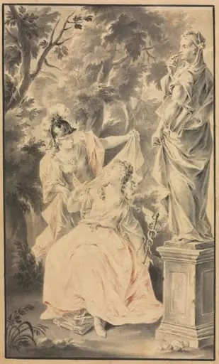 Allegorical Scene: Couple before a Statue, by F. Müller