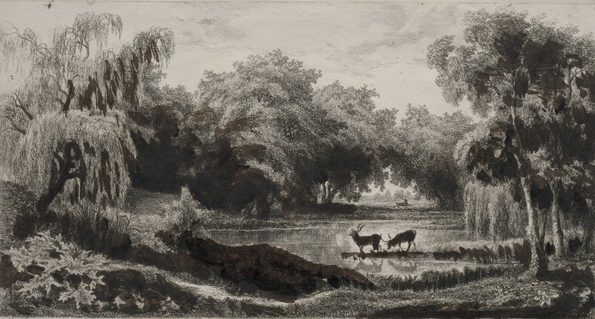 The Pool with Stags, detail