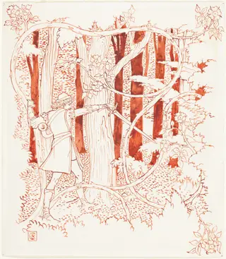 Prince Charming in the Forest, by Walter Crane, paint, 1880