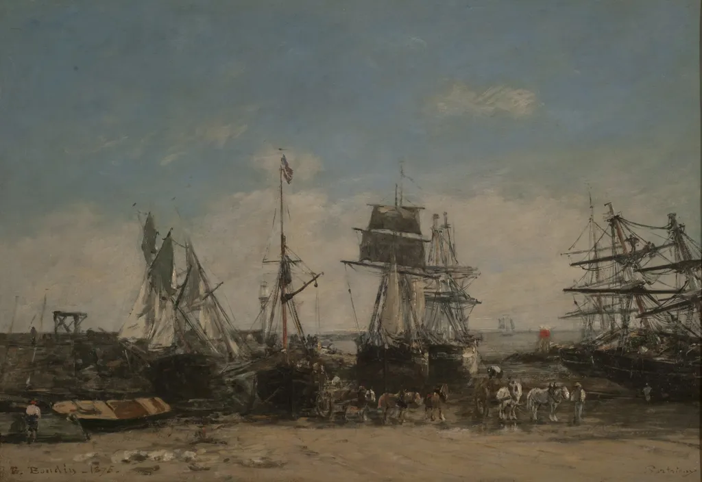 The shore of Portrieux, north coast, by Eugène Boudin, oil, 1875