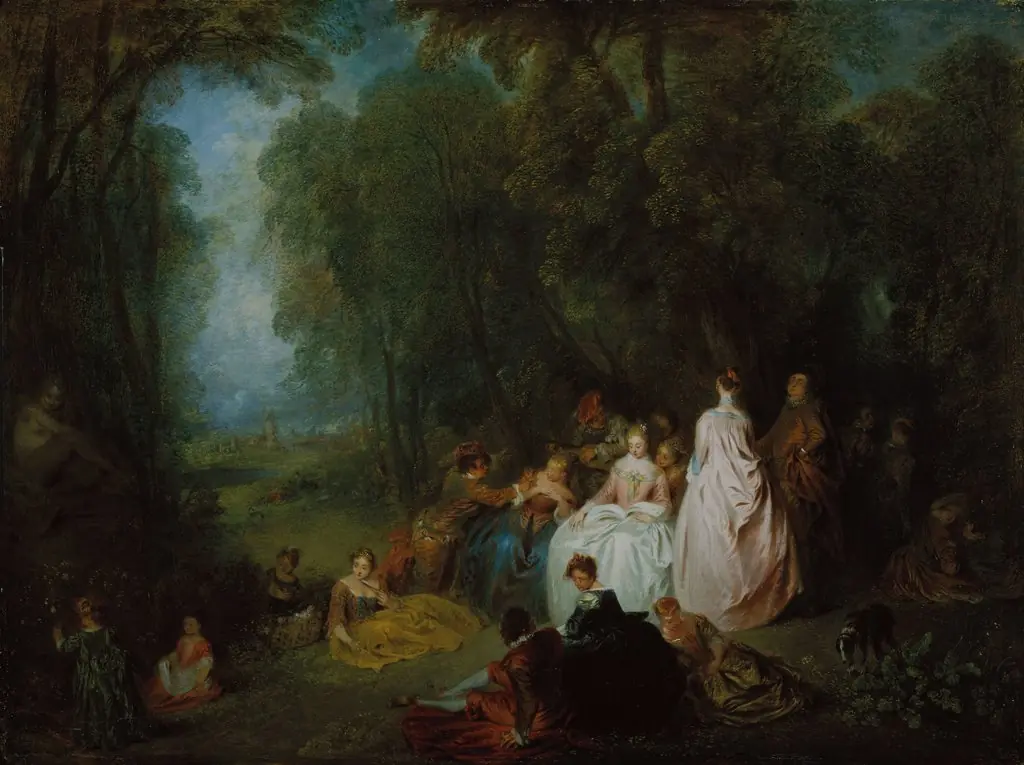 Fête champêtre (Pastoral Gathering), by Jean Antoine Watteau, oil, 1718