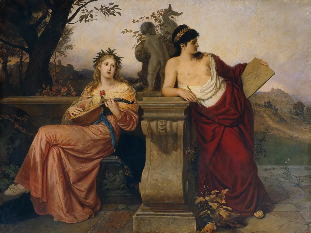 Allegorie auf Musik und Malerei, by Ludwig Mayer, oil, 1873