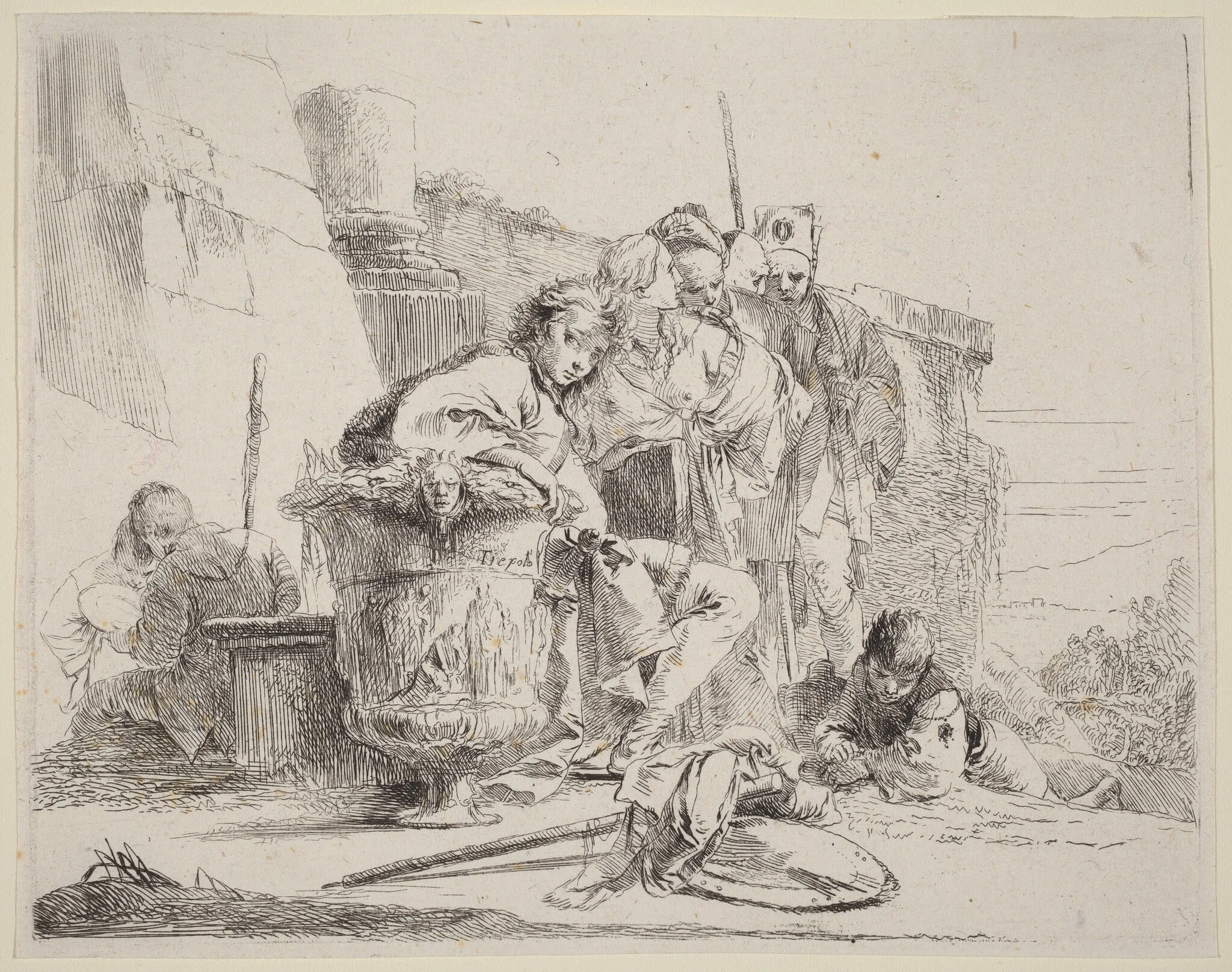 Seated Youth Leaning Against an Urn, detail