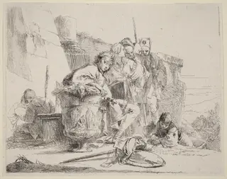 Seated Youth Leaning Against an Urn, by Giovanni Battista Tiepolo, ink