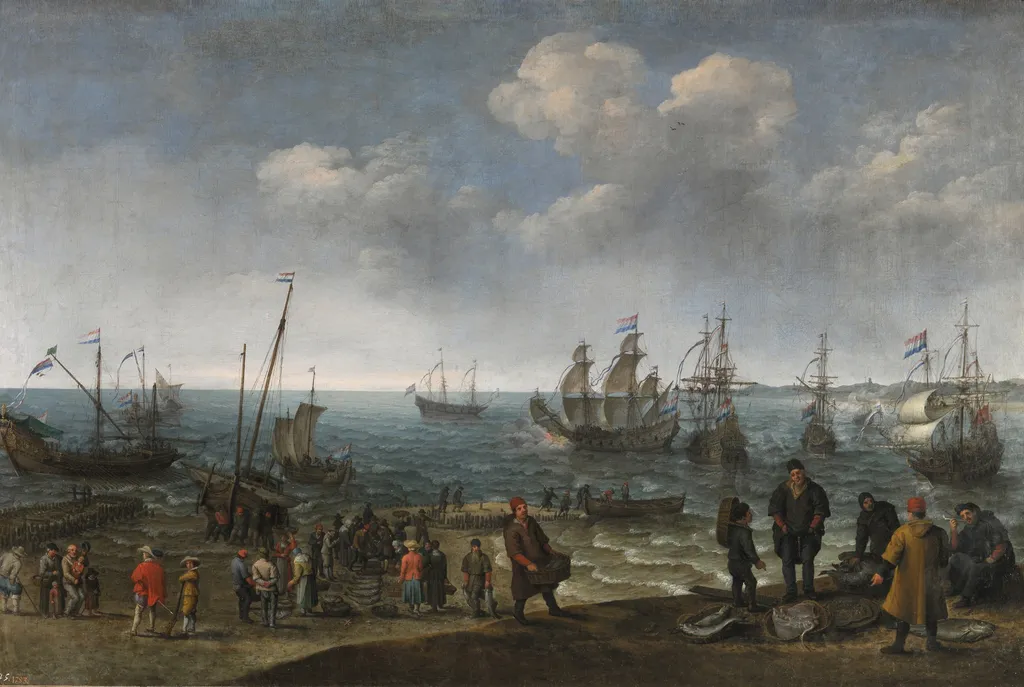 Beach with Fishermen, by Adam Willaerts, oil, 1627