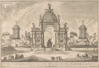 The Seconda Macchina for the Chinea of 1756: The Temple of Ceres, by Giuseppe Pozzi, ink, 1756