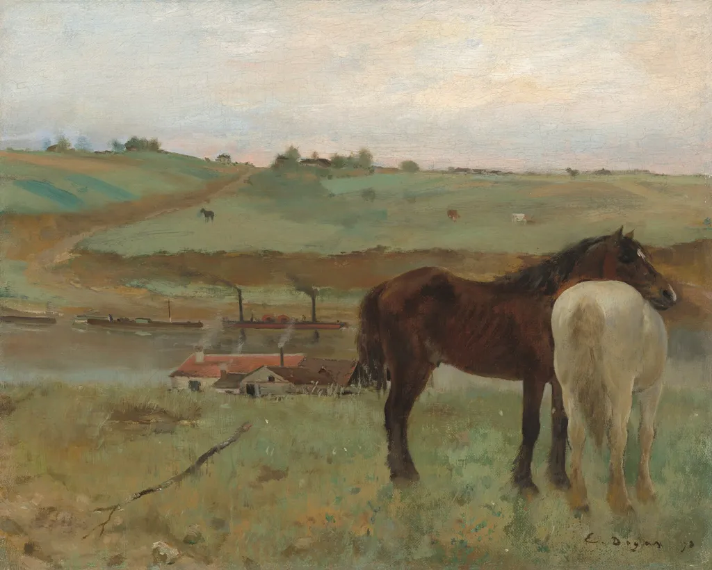 Horses in a Meadow, by Edgar Degas, oil, 1871