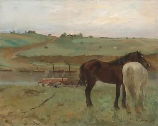 Horses in a Meadow, by Edgar Degas, oil, 1871