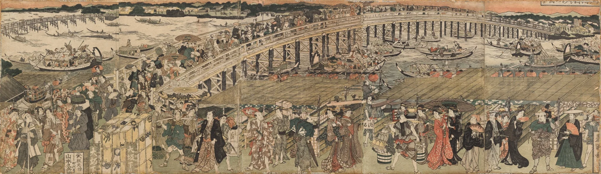 Cooling Off at Ryōgoku Bridge in Edo, a Pentaptych (Edo Ryôgoku suzumi no zu, gomai tsuzuki), detail