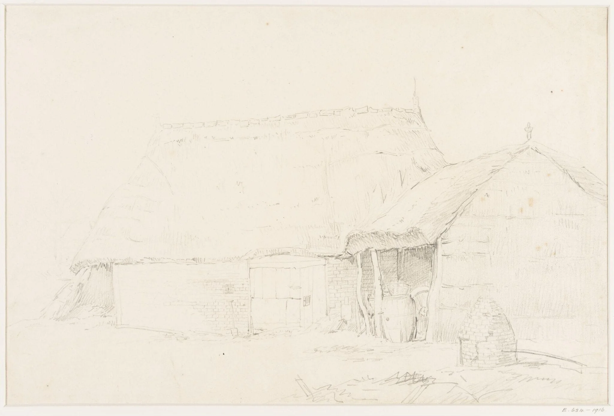 A thatched barn and shelter, detail