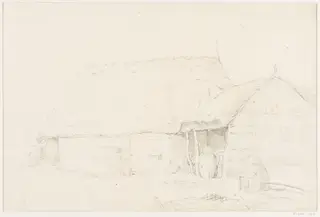 A thatched barn and shelter, by Thomas Sidney Cooper, 1850