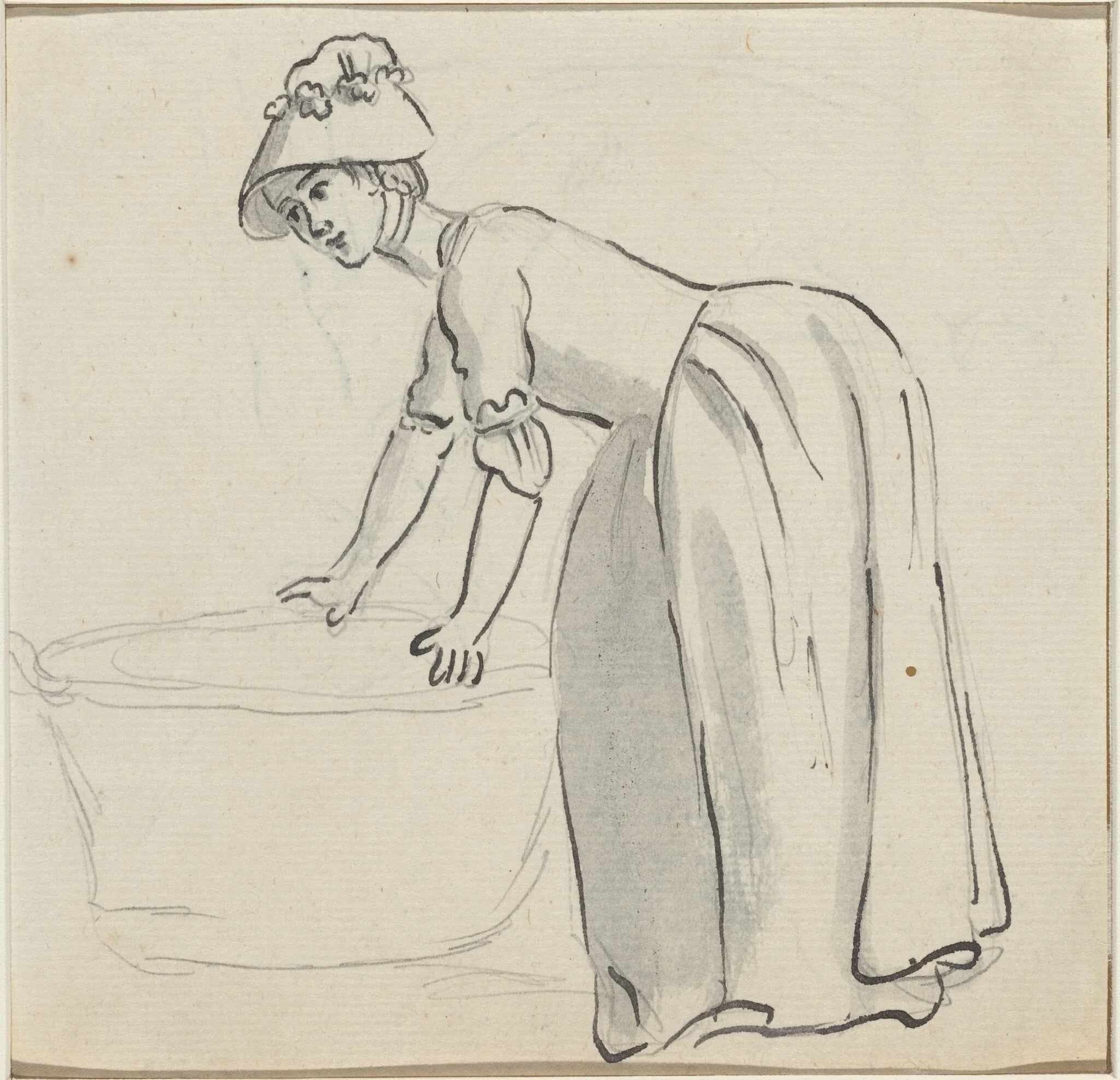 Girl with a Bonnet at Work [recto], detail
