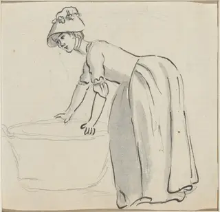 Girl with a Bonnet at Work [recto], by Paul Sandby, ink, 1770