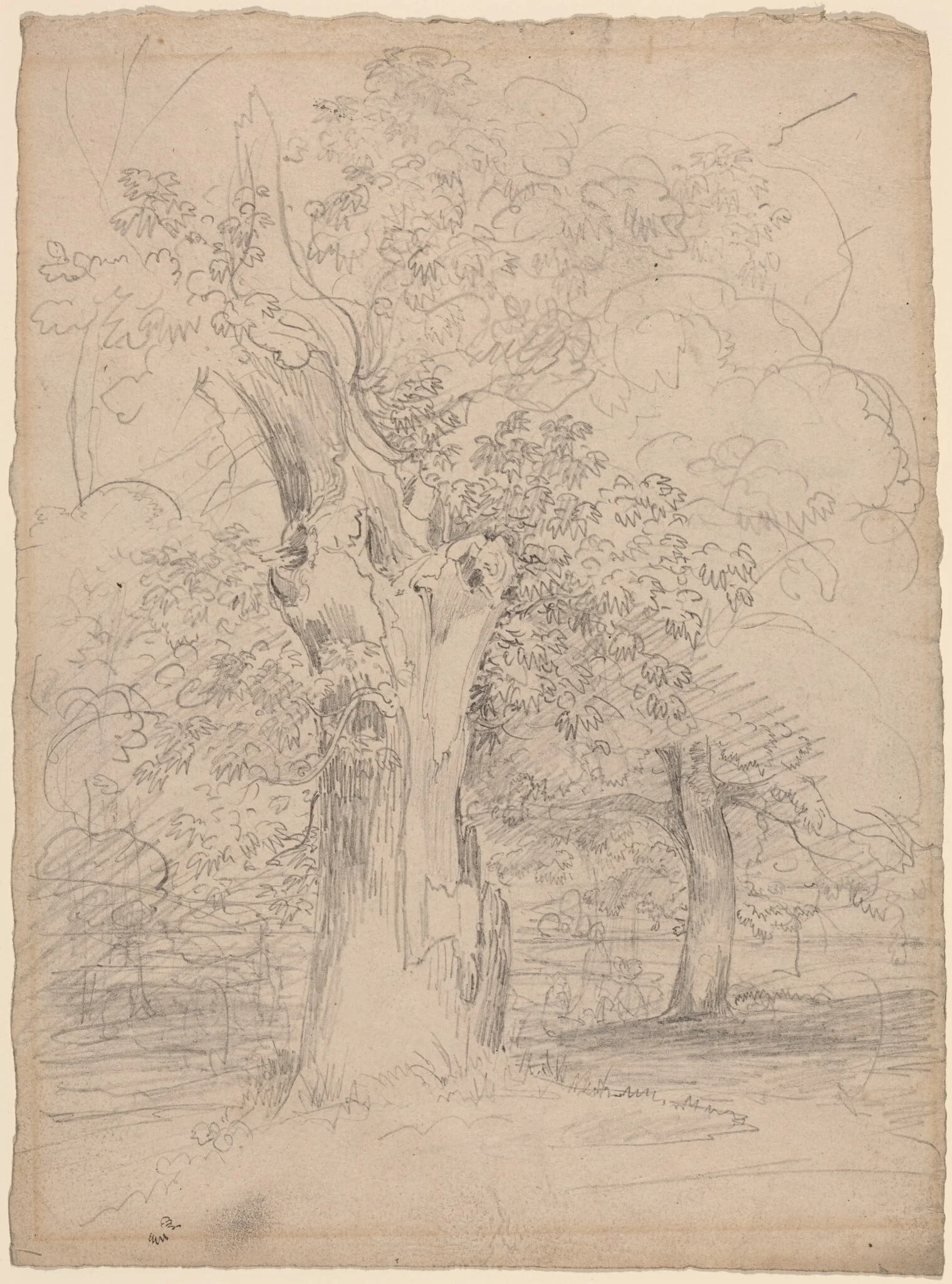 An Ancient Tree with Figures in a Landscape, detail