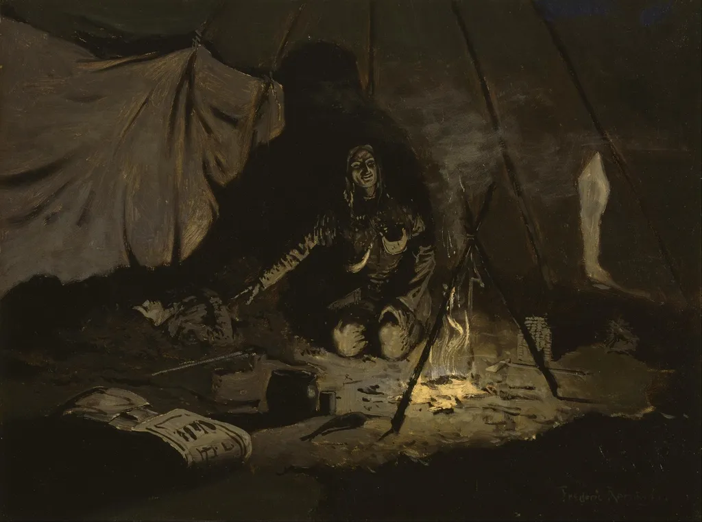 The Dry Leaves Lasted Longer Than She, by Frederic Remington, oil, 1900