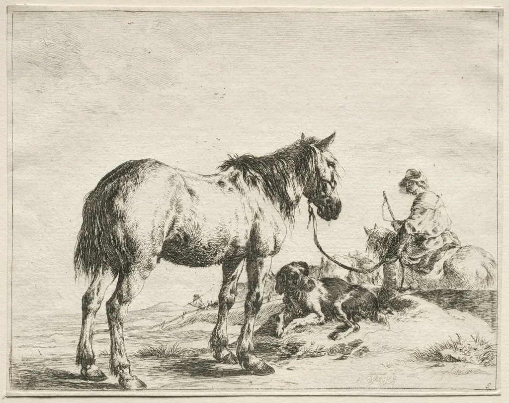 A Horse Fastened to a Stake, by Dirk Stoop, 1659