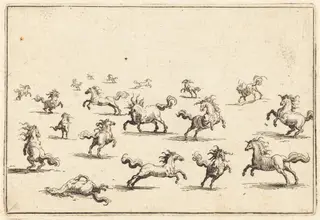 Horses Running, by Jacques Callot, ink, 1622