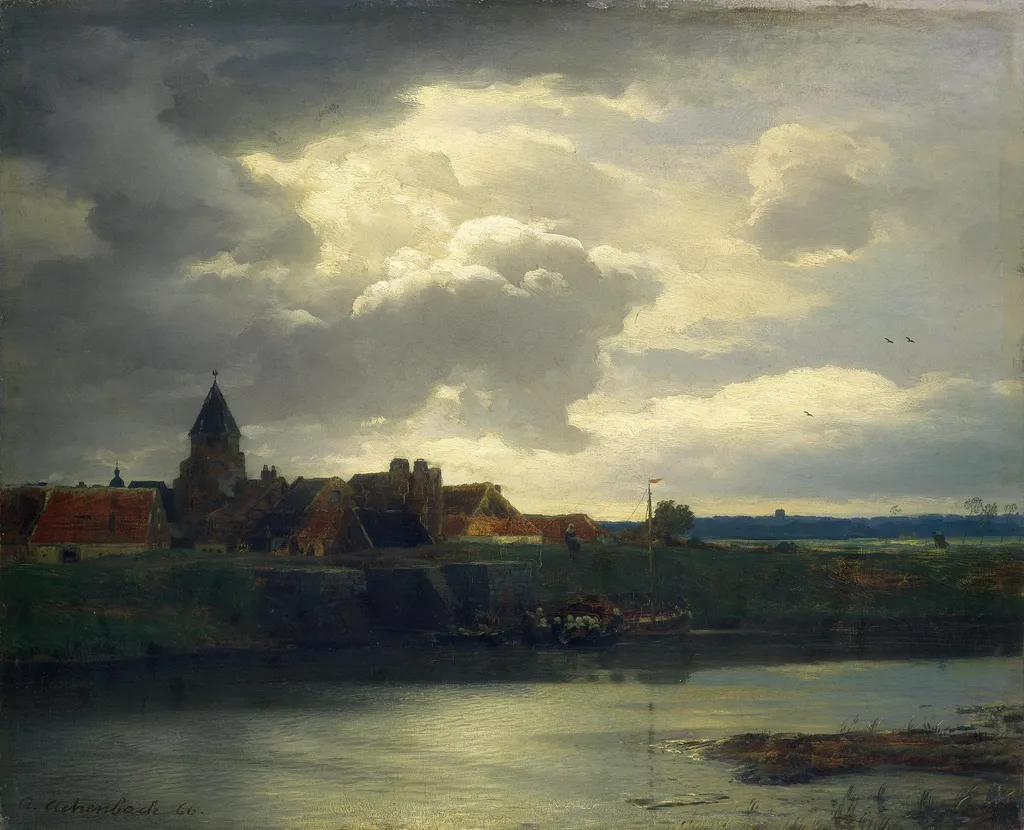 Landscape with a River, by Andreas Achenbach, oil, 1866